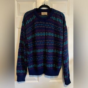 Loafers By Reed St James Vintage Print Pullover Sweater Blue Multicolor Sz Large